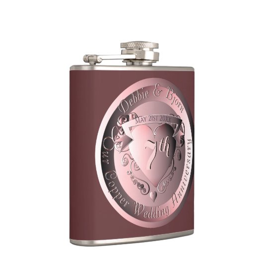 7e Copper Wedding Jubileum Medallion Heupfles (Rechts)