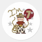 7e Cowboy Verjaardag Ronde Sticker (Voorkant)