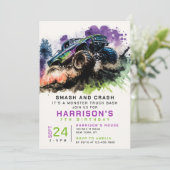 7e geboortedag monster Truck Smash Crash Boy Kinde Kaart (Staand voorkant)