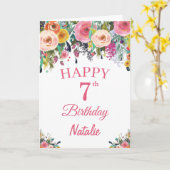 7e geboortedag Waterverf Floral Flowers Pink Card Kaart (Gele Bloem)