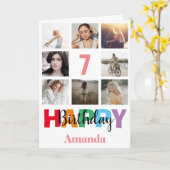 7e Gelukkige Verjaardag Fotocollage Modern Roze Kaart (Gele Bloem)