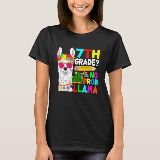 7e graad geen prob llama terug naar school eerste t-shirt (Voorkant)