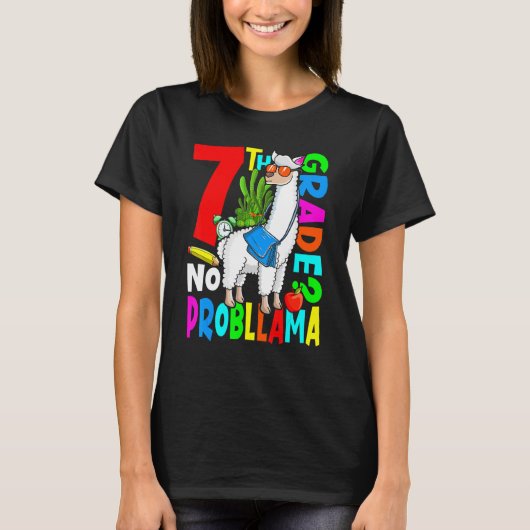 7e graad geen prob llama terug naar school eerste t-shirt (Voorkant)