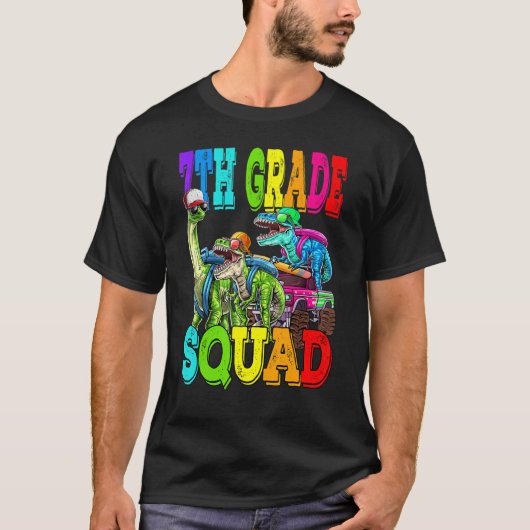 7e Grade Squad Monster Truck Dinosaur Terug naar S T-shirt (Voorkant)