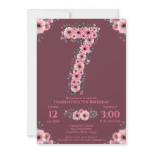 7e grote verjaardag Girl Pink Flowers Green Foliag