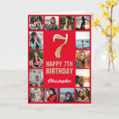 7e Happy Birthday Red en Gold Photo Collage Kaart (Gele Bloem)