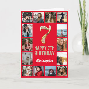 7e Happy Birthday Red en Gold Photo Collage Kaart