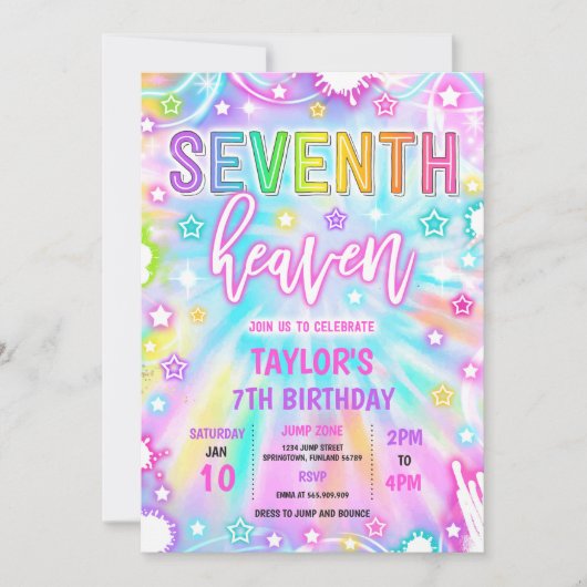 7e Hemel Neon Glow 7e Verjaardagsfeest Kaart (Voorkant)