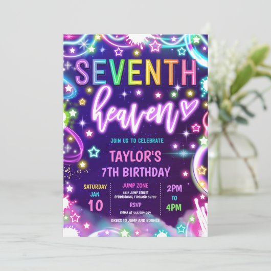 7e Hemel Neon Glow 7e Verjaardagsfeest Kaart (Staand voorkant)