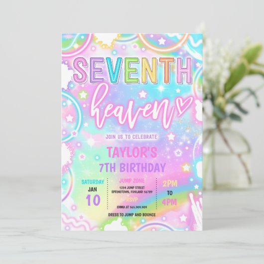 7e Hemel Neon Glow 7e Verjaardagsfeest Kaart (Staand voorkant)