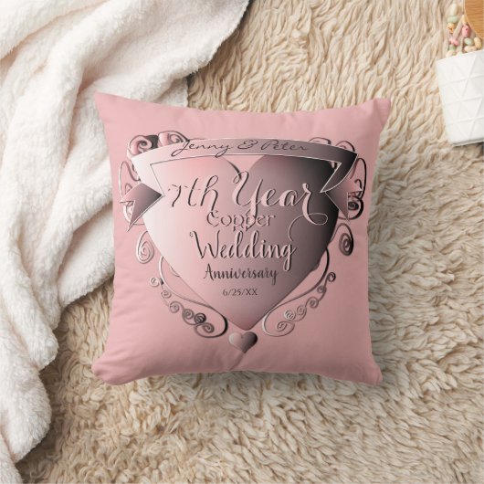 7e Jaar Bruiloft Jubileum Koper Roze Kussen (Deken)