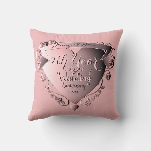 7e Jaar Bruiloft Jubileum Koper Roze Kussen (Achterkant)