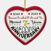 7e Jubileum Cadeau Hart Gevormd Kerst Keramisch Ornament (Achterkant)