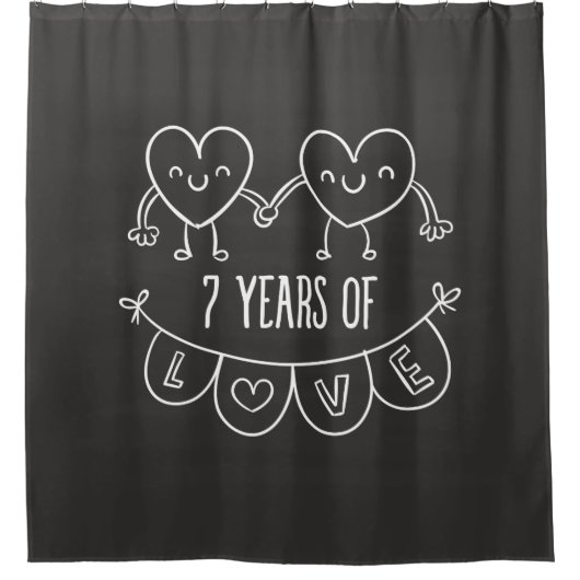 7e Jubileum - Gift Chalk Hearts Douchegordijn (Voorkant)