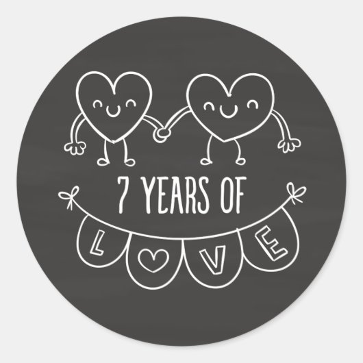 7e Jubileum - Gift Chalk Hearts Ronde Sticker (Voorkant)