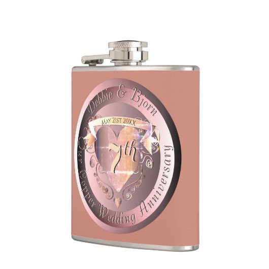 7e Jubileum Medallion Flask op koperbruiloft Heupfles (Links)