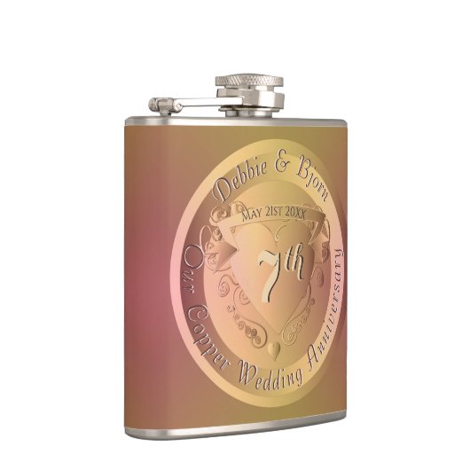 7e Jubileum Medallion Flask op koperbruiloft Heupfles (Rechts)