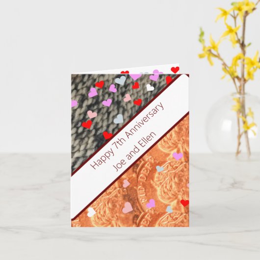 7e Jubileum, wol en koper Kaart (Gele Bloem)