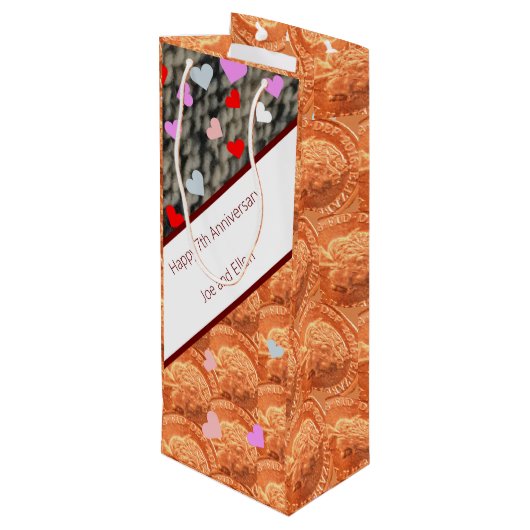 7e Jubileum, wol en koper Wijn Cadeautas (Achterkant Gekanteld)