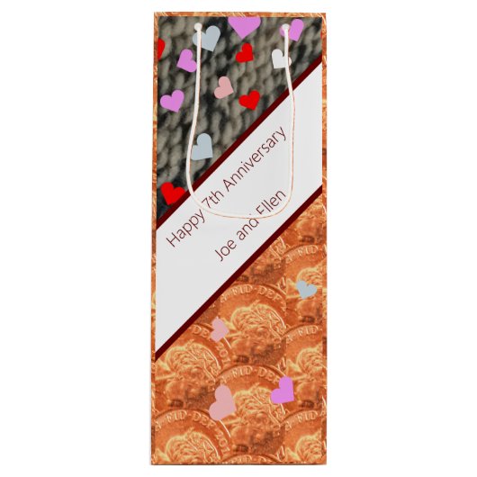 7e Jubileum, wol en koper Wijn Cadeautas (Voorkant)