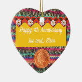 7e Jubileum, wol en koperen hartslag Keramisch Ornament (Rechts)