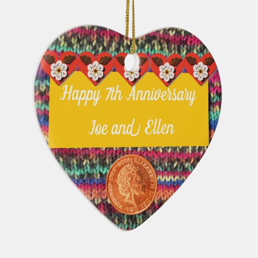 7e Jubileum, wol en koperen hartslag Keramisch Ornament (Rechts)