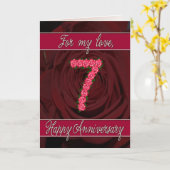 7e jubileumkaart met rozen en bladeren kaart (Gele Bloem)