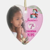 7e Kerst Gepersonaliseerde Meisje Foto Hart Gift Keramisch Ornament (Rechts)