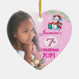 7e Kerst Gepersonaliseerde Meisje Foto Hart Gift Keramisch Ornament