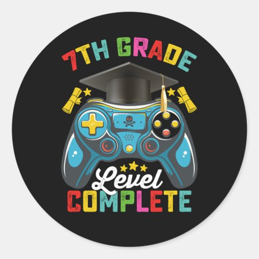 7e klas niveau Complete Afstuderen Gaming Gamer Ronde Sticker (Voorkant)