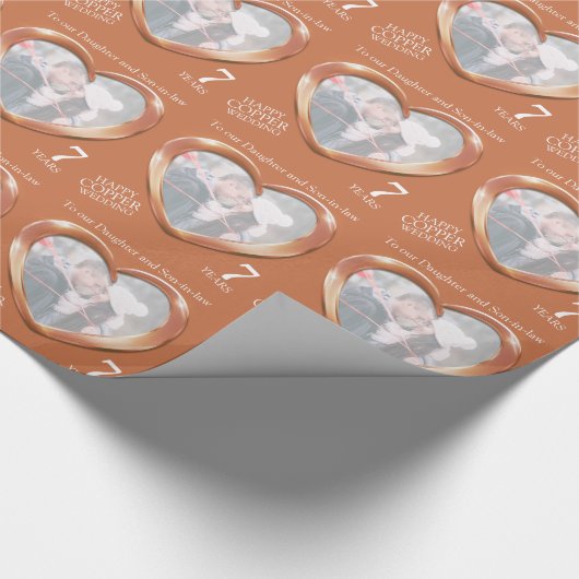7e koper bruiloft jubileum hart foto wrap cadeaupapier (Hoek)