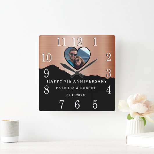 7e Koper Jubileum Traditionele Moderne Foto Vierkante Klok (Huis)