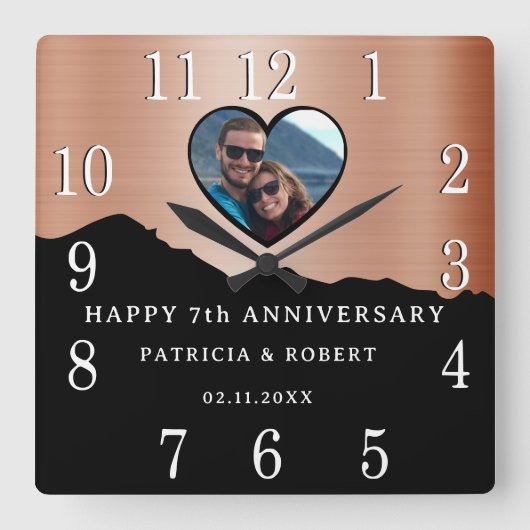 7e Koper Jubileum Traditionele Moderne Foto Vierkante Klok (Voorkant)