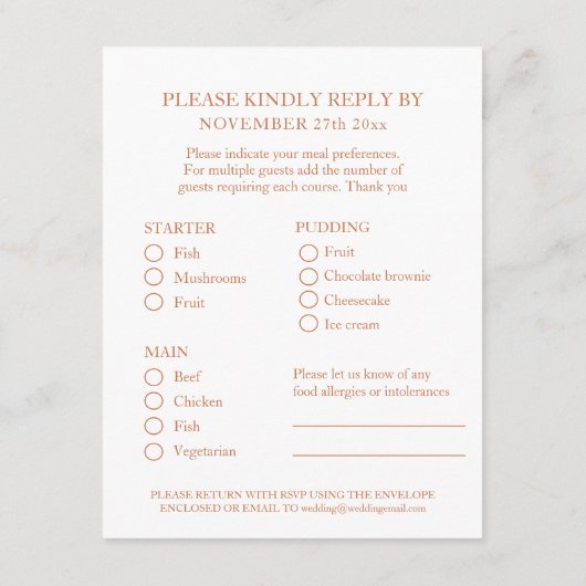 7e koperbruiloft Jubileum maaltijdkeuze Informatiekaartje (Achterkant)