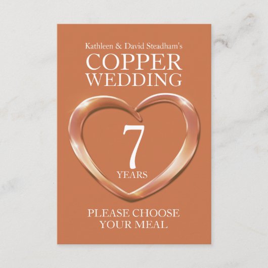 7e koperbruiloft Jubileum maaltijdkeuze Informatiekaartje (Voorkant)