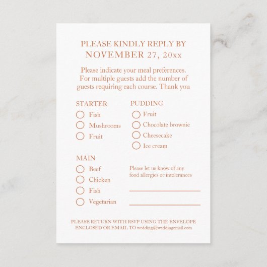 7e koperbruiloft Jubileum maaltijdkeuze Informatiekaartje (Achterkant)