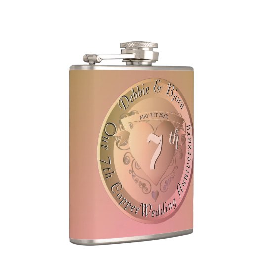 7e koperen bruiloft Jubileum Heupfles (Rechts)