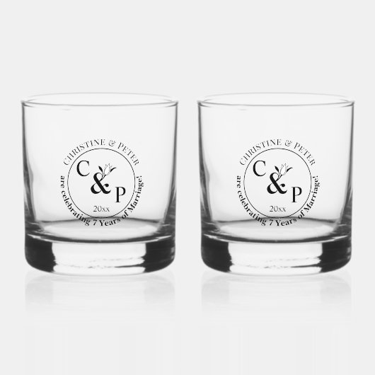 7e koperen bruiloft Jubileum Whisky Glas (Voorkant)