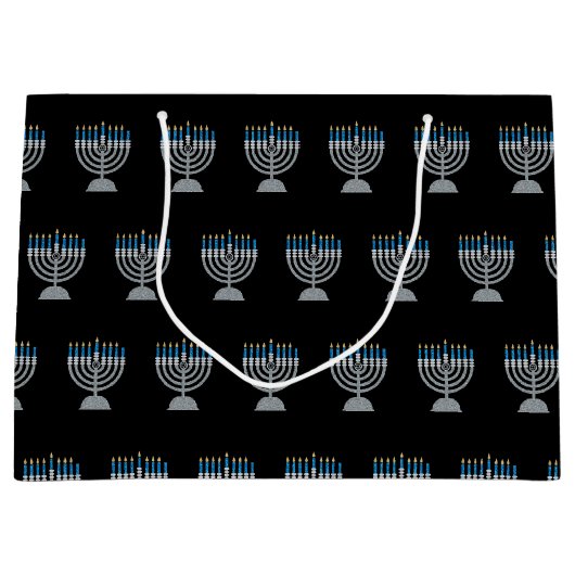 7e nacht Hanukkah Glitter Large Gift Bag Groot Cadeauzakje (Voorkant)