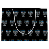 7e nacht Hanukkah Glitter Large Gift Bag Groot Cadeauzakje (Achterkant)