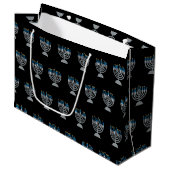 7e nacht Hanukkah Glitter Large Gift Bag Groot Cadeauzakje (Voorkant Gekanteld)