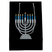 7e nacht Hanukkah Glitter Medium Gift Bag Cadeauzakje (Achterkant)