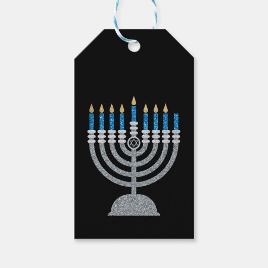 7e nacht van Hanukkah Glitter Gift Labels Cadeaulabel (Voorkant)