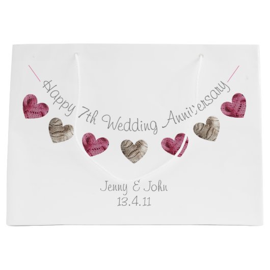 7e of een Weddenschap-Jubileum-wol-cadeautas Groot Cadeauzakje (Voorkant)