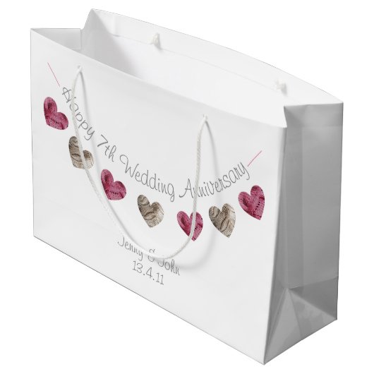 7e of een Weddenschap-Jubileum-wol-cadeautas Groot Cadeauzakje (Achterkant Gekanteld)