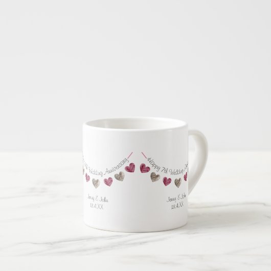 7e (of enige) bruiloft Jubileum echtgenoot en vrou Espresso Kop (Voorkant rechts)