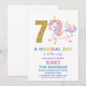 7e Rainbow Unicorn Verjaardag Uitnodigingen (Voorkant / Achterkant)