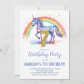 7e Rainbow Unicorn Verjaardag Uitnodigingen (Voorkant)