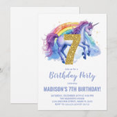 7e Rainbow Unicorn Verjaardag Uitnodigingen (Voorkant / Achterkant)