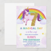 7e Rainbow Unicorn Verjaardag Uitnodigingen Cloud (Voorkant / Achterkant)